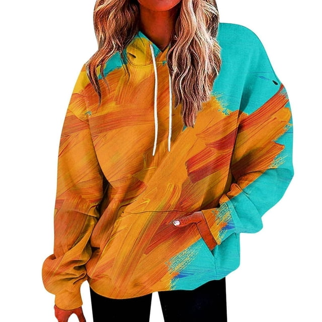 Haut Décontracté Mode Femme Manches Longues Dégradé Patchwork Orange XXXXXL