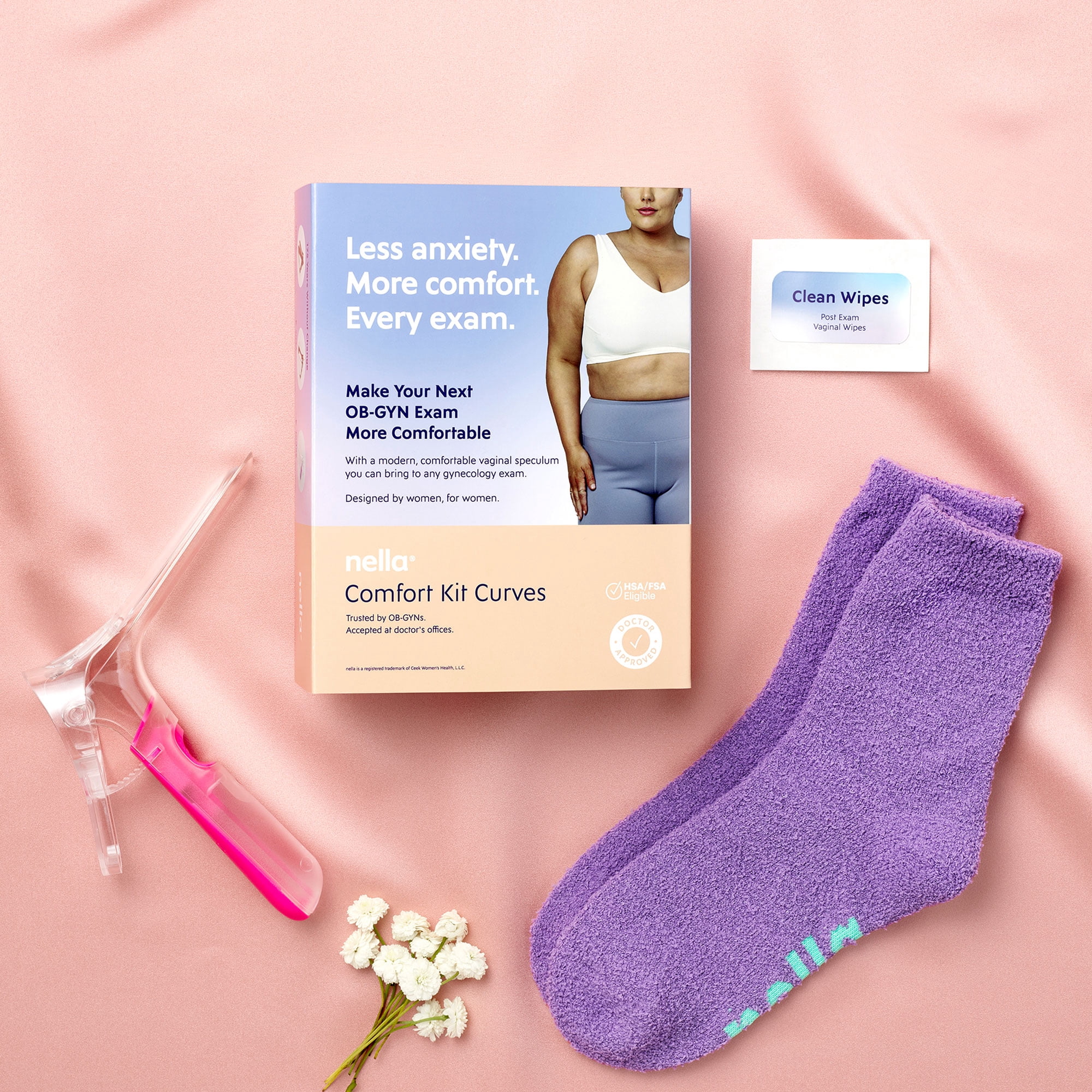 Nella Comfort Kit – Curves | Single-Use Comfortable Speculum Kit for Gynecological Exams | Designed for Fuller Body Types | Doctor-Designed, Ready for Use