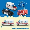 thumbnail image 4 of Joyfy 4 Packs Emergency Vehicle Playset, Friction Powered Truck Toy Include Ambulance, Fire Truck, Police Car and Helicopter, Birthday Gifts for 2 3 4 5 6 Years Old, 4 of 9