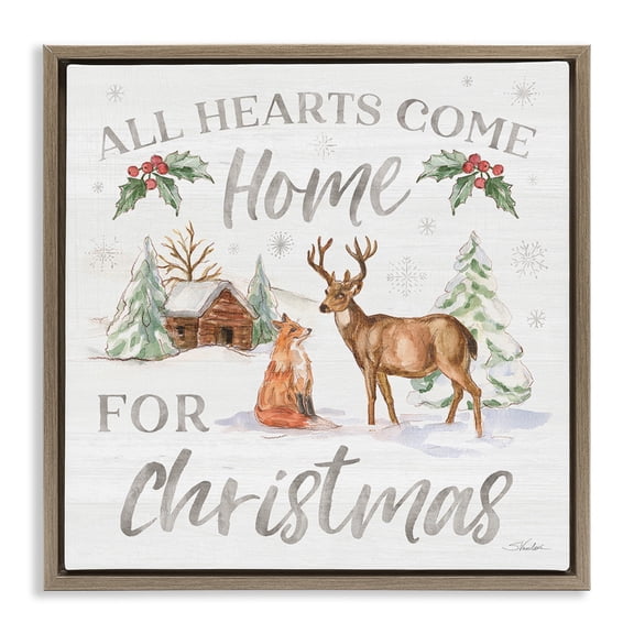 Stupell Industries Farmhouse Home For Christmas Phrase Brown Floating Frame Canvas Art, 18 x 18, by Silvia Vassileva