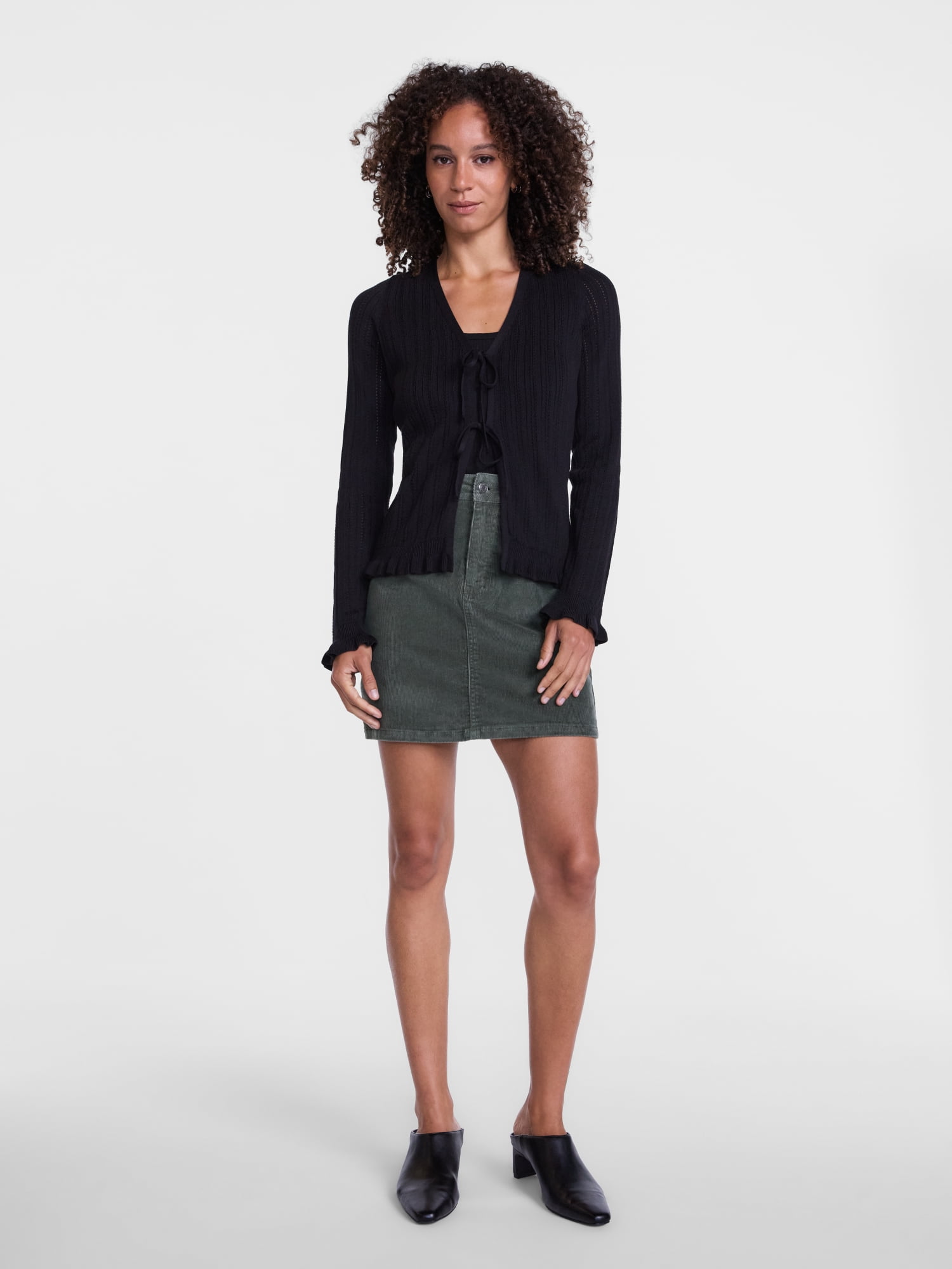 Scenario Women's Eyelet Tie Front Cardigan, Lightweight, Sizes XS-XXXL