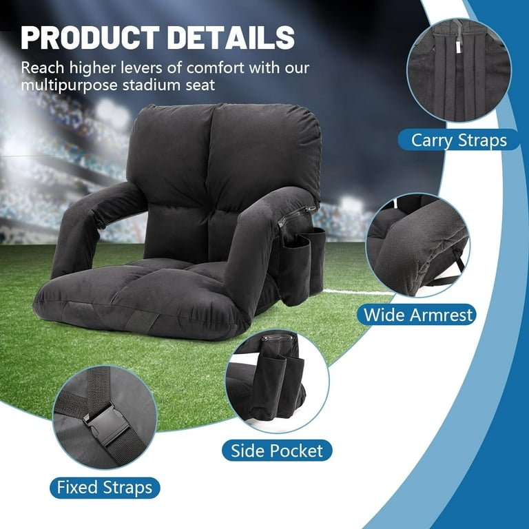 Slsy Wide Stadium Seats for Bleachers with Back Support, Extra Thick  Folding Stadium Seats Bleacher Seats with Backs and Cushion, 6 Reclining  Positions Stadium Chair for Outdoor Or Indoor 