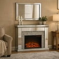 thumbnail image 6 of Benjara Electric Fireplace with Mirror Panel Framing and Stones Inlay- Silver, 6 of 7
