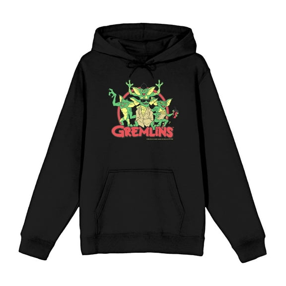 Gremlins Red Circle Logo Adult Black Long Sleeve Hoodie-XL