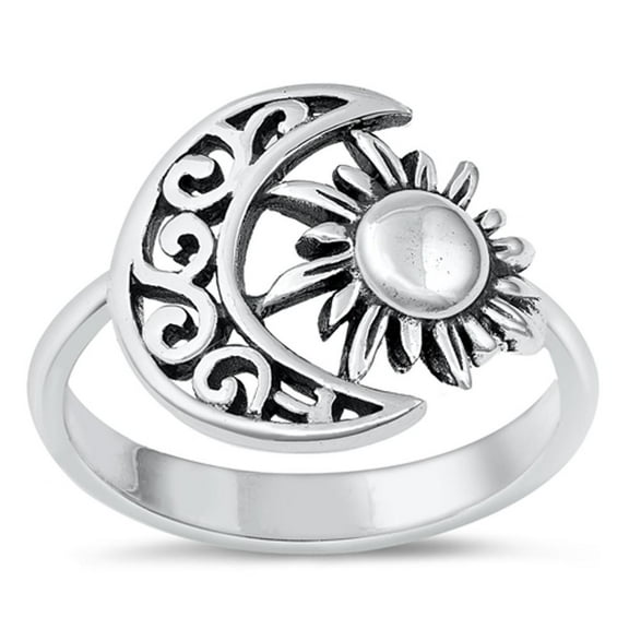 Classic Sun & Moon Ring .925 Fancy Sterling Silver Band Jewelry Female Male Unisex Size 6