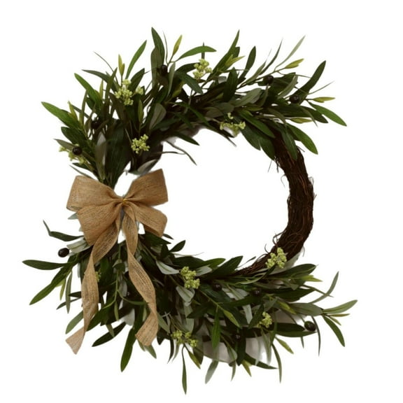 Handcrafted Leaf Wreath with Burlap Bow Elegant Home Decor for All Seasons 18-inch Diameter