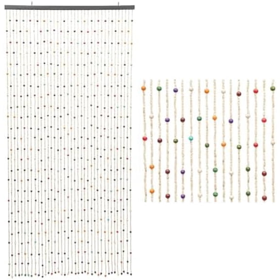 38 Strands Colorful Boho Bamboo Beaded Curtain 35.4 x 74.8 Inches, Rainbow Handmade Hanging Wooden Door Beads Hippie Curtains Room Divider for Doorway Window Home Decor$$Home Decor, Kitchen, & Other
