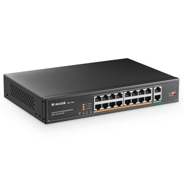 MokerLink 16 Port Fast Ethernet PoE Switch with 2x 1G Uplink Port, 250W, Support IEEE802.3af/at, Unmanaged Switch