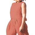 thumbnail image 3 of EIMELI Women‘s 2PCS Tracksuit Solid Color Round Neck Sleeveless Tops Button Closure Wide Leg Trousers Casual Pants Set, 3 of 6