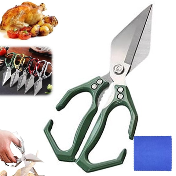 Seattleget Kitchen Scissors, Multifunctional Heavy-Duty Kitchen Shears, 2026 New 2 in 1 Ergonomic Kitchen Scissors for Cutting Roots and Chicken, Duck, Fish & Slicing Walnuts(Green)