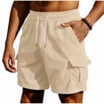 thumbnail image 2 of Hvogkswy Men's Cargo Shorts Summer Casual Solid Straight Drawstring Cargo Pants Elastic Waist Multi Pockets Loose Fitted Outdoor Hiking Shorts, 2 of 6