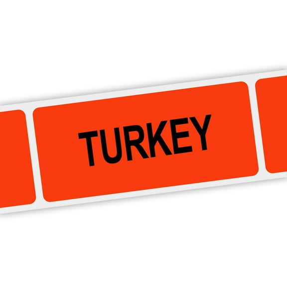 Specialty Printing Turkey Grabber Label Dayglo Red with Black Print, 1.375" x 3/4" | 1000/Roll