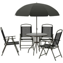 Yardi Yarda 6 Pieces Patio Dining Set for 4 with Umbrella, Outdoor Table and Chairs with 4 Folding Dining Chairs & Round Glass Table, Black