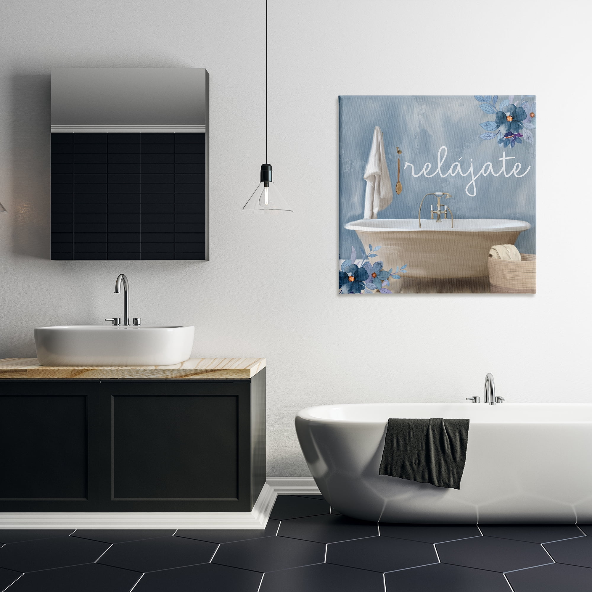 Stupell Industries Relájate con Baño Floral Bath & Laundry Painting Wrapped Canvas Art Print Wall Art, 30 x 30