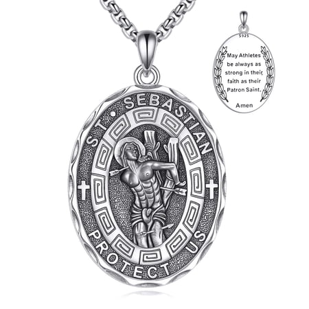 YAFEINI Saint Sebastian Necklace Sterling Silver Religious Protector Pendant St Sebastian Medal Jewelry Gifts for Women Men