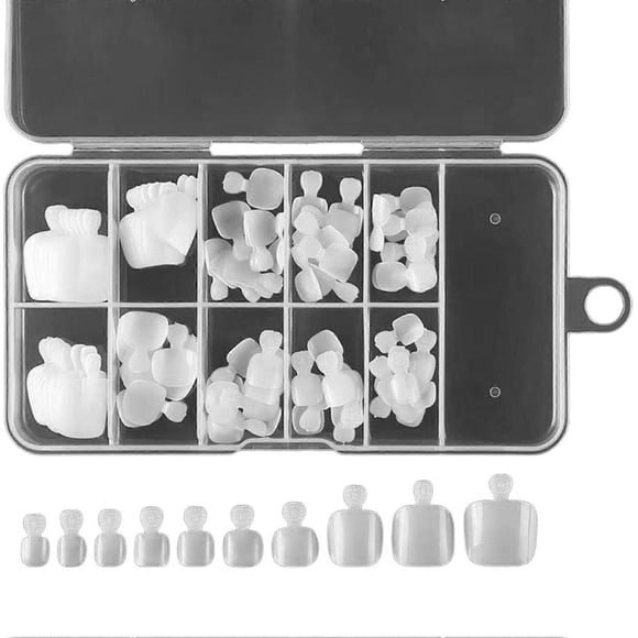 100pcs Full Cover Toenail Tips - Press-On Nail Art Fake Nails for Toes - 10 Sizes Nail Extensions with Storage Box