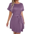 thumbnail image 1 of Robe Décontractée Grande Taille pour Femmes à Manches Courtes avec Ceinture Nœud Col Rond Fluide Confortable pour Fête Vacances Printemps Automne Usage Quotidien, 1 of 6