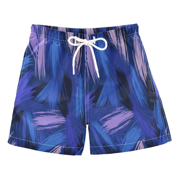 Kids' Soft & Stylish Beach Shorts 100% Quick-Dry Polyester Boys' Swim Board Shorts Blue and Purple Brushstrokes Swim Trunks