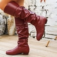 thumbnail image 6 of Women's Round Toe Low Heel Knee High Boots PU Leather Slouchy Slip on Comfortable Plus Size Fall Winter Boots for Casual Outdoor Wear Brown, 6 of 6