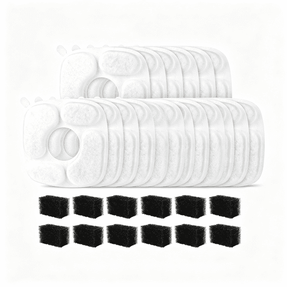 DUKOU 24 Pcs Cat Water Fountain Replacement Filters-12 Pack Cat Fountain Filters with 12 Pack Sponges, Compatible with 95Oz/2.8L, 67Oz/2L, 135Oz/4L Pet Drinking Fountain