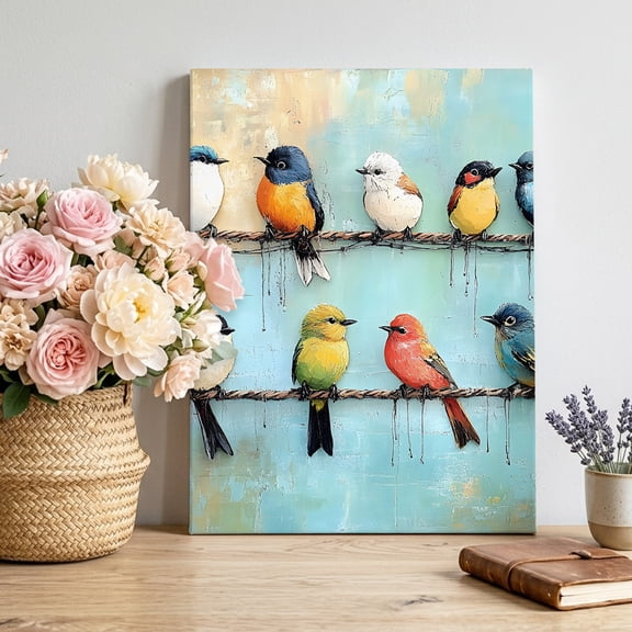 Abstract Birds Canvas Wall Art, Singing Birds Pictures Wall Decor Wooden Framed Artwork Art Prints for Living Room Hallway Bedroom Office 16"x24"