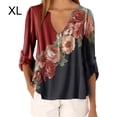 thumbnail image 1 of Blusa Camisa con cuello en V y estampado floral Blusa suelta de manga larga Top de mujer, Rojo, XL Noticed AP002021-20, 1 of 5