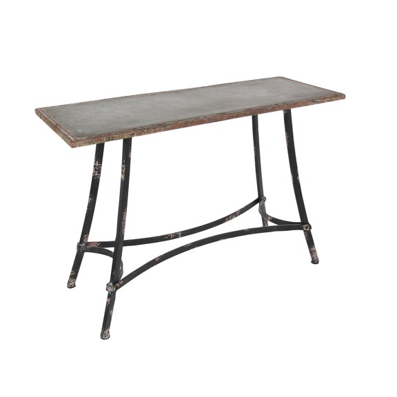 DecMode Iron Farmhouse Rectangular Console Table 43"W x 30"H, with Distressed Black/Brown Finish and a Solid Angled Legs