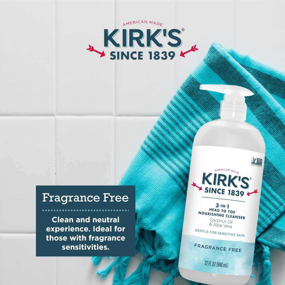 Kirk's 3-in-1 Nourishing Cleanser - Made With Coconut Oil & Aloe Vera, Fragrance Free, 32 Fl Oz