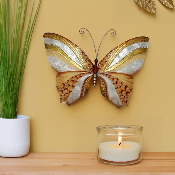 Eangee Home Design Butterfly Wall Decor Copper And Pearl, Capiz and Metal, Indoor / Outdoor Safe, 18x1x13 Inches
