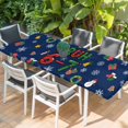 thumbnail image 2 of Blue Christmas Table Cloths for 8 Foot Rectangle Tables, Winter Xmas Sbowflakes Snowmans Cartoon Patio Waterproof Elastic Fitted Tablecloths, Washable Rectangular Table Cover for Camping, 2 of 8