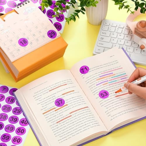 Clabby 700 Pcs Consecutive Number Stickers 1-100 Round Colored Labels 1 Inch Self Adhesive Vinyl Number Decals for Office, Inventory, Storage, Bins(Purple)