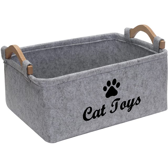 Caja de almacenamiento de juguetes para mascotas de fieltro, muy adecuada para guardar juguetes, accesorios y suministros para mascotas, gato, gris claro