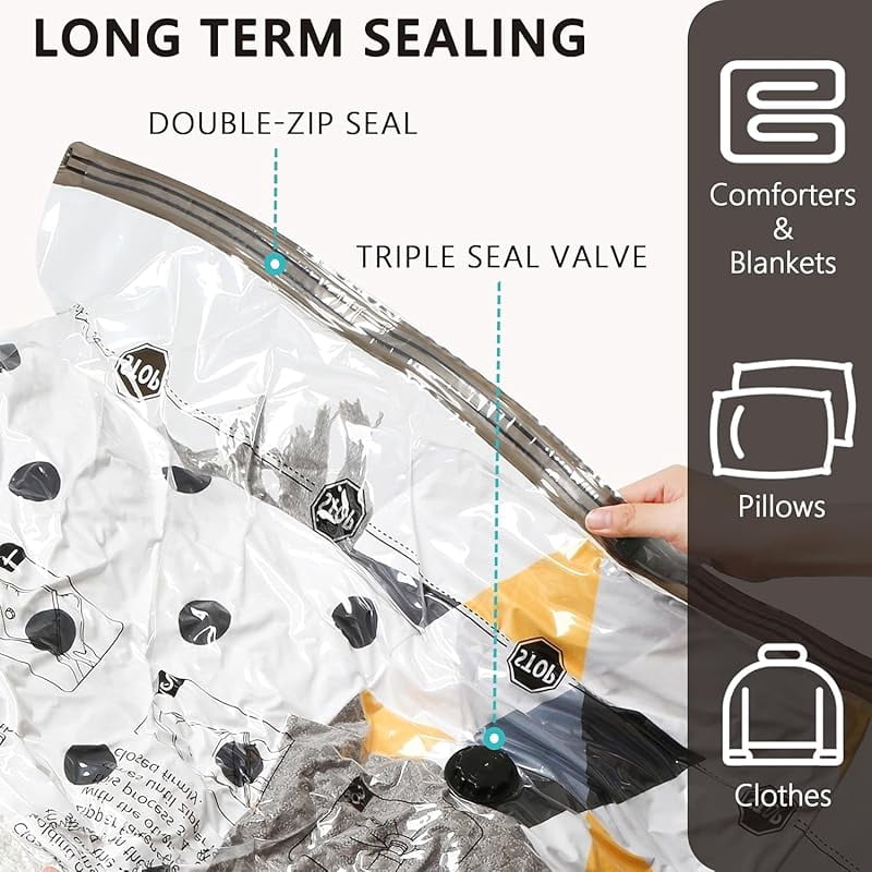 8 Jumbo Vacuum Storage Bags, Vacuum Seal Bags for Clothing, Travel Space Saver Bags for Luggage Clothes Pillows Comforters Blankets Bedding
