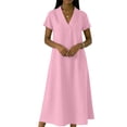 thumbnail image 4 of XiYing Robes pour Femmes, Robe Combinaison Décontractée à Manches Courtes pour Femmes, Col en V Couleur Unie, Coupe Fluide Printemps/été, S-TTG,, 4 of 6
