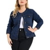 MODA NOVA Juniors Plus Jean Jacket Long Sleeves Collarless Denim Jacket Blue 4X