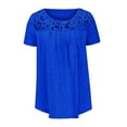 thumbnail image 4 of Womens Clothing Homenesgenics Womens Tops under $5 Women Fashion Lace Splicing Round Neck Short Sleeve T-Shirt Blouse Blue XXXXXL, 4 of 5