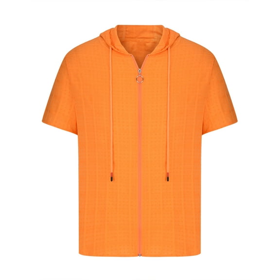 KIHOUT Men's Slim Fit Tops Clearance Casual Stylish Soild Short Sleeve Hooded Zipper Gardigan Blouses