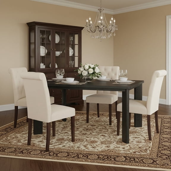 AFO 5 Piece Dining Table Set, 63 Inch Rectangular Kitchen Table with 4 Button Tufted Upholstered Chairs, Modern Wood Dinette Set with 6 Inch Thick Cushion and Solid Wood Legs for Dining Room