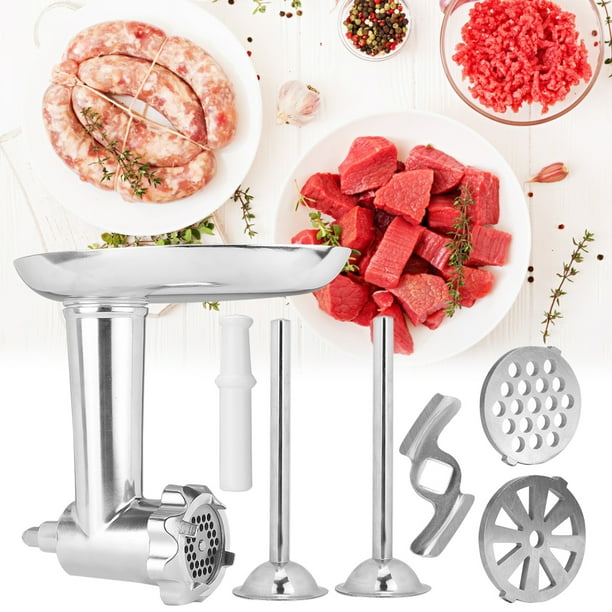 Metal Meat Food Grinder Attachment Kit Tray Pusher Tubes