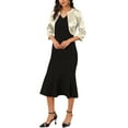 thumbnail image 2 of INSPIRE CHIC Women's Satin Shrugs 3/4 Sleeve Open Front Elegant Cropped Bolero Cardigans M Champagne, 2 of 6