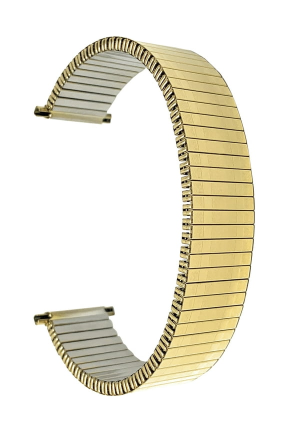 Gold Tone Mens 21mm Stainless Steel Stretch Metal Replacement Expansion Watch Band, Metal Stretch Strap - Compatible with Traditional and Smart Watches