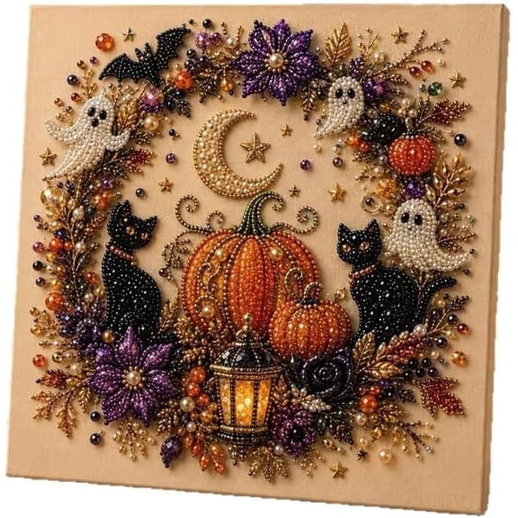 Pearl Art Kits for Adults Halloween Diamond Painting Kits for Adults | Spooky Cute 3D Diamond Painting Crafts for Adults, DIY Fall Home Decor Wall Art, Beginner DIY Seasonal Party Gift