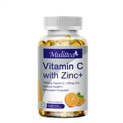 Mulittea Vitamin C 1000mg and Zinc 20mg for Immune Support, Powerful Antioxidant & Energy Production, 120 Softgels