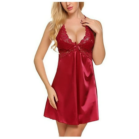 

GWAABD Sleep Lingerie for Women Satin Pajamas V-Neck Pajamas Underwear Pajamas Lace Underwear Women