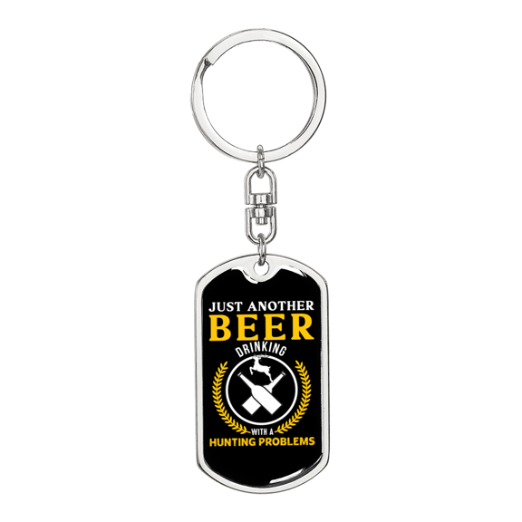 Just Another Beer Hunter'S Keychain Stainless Steel or 18k Gold Dog Tag Keyring