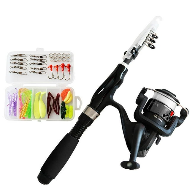 Folable Fishing Rod and Reel Combos for Kids Children, Fishing Travel Black