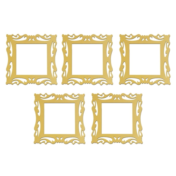 Paquete de 5 espejo de oro Etiqueta de pared EUROPEO Modelo Curva Superficie lisa Efecto reflexivo Decoración para baño Sala de estar tholdsy HA028530-00