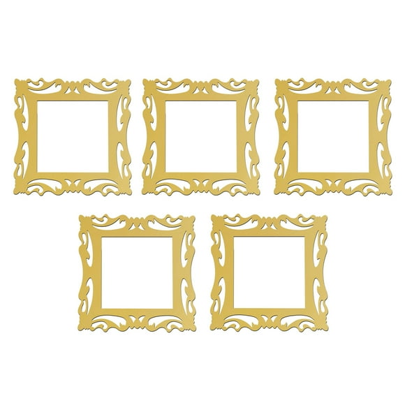 Pack of 5 Gold Mirror Wall Sticker European Pattern Curve Smooth Surface Reflective Effect Decoration for Bathroom Living Room