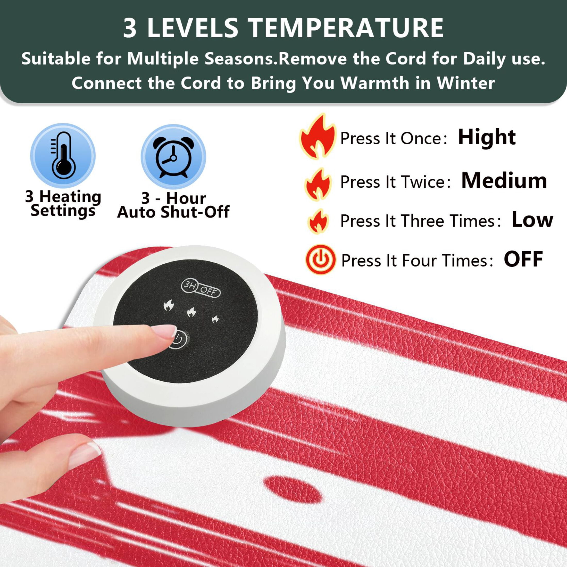 Large Heated Desk Mat Mouse Pad 31.5"x13"PU Leather Graphene Heating Desk Warmer with 3 Temperature Settings 110V US Plug Non-Slip Warm Pad for Home, Office, and Gaming Doodle Star Stripe Seamless