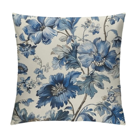 JRXY Chinoiserie Pillow Cover Vintage Blue Flower Throw Pillow Covers Spring Summer Floral Outdoor Pillow Cases Cushion Covers for Couch Sofa Bedroom Chinoiserie Decor White